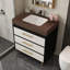 Meuble-lavabo autoportant moderne avec lavabo vasque en céramique et plateau en pierre frittée en noir / or / noyer / blanc-1888015194
