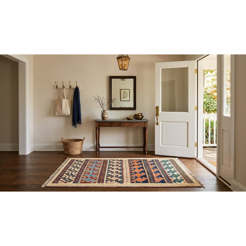 Tapis oriental tribal en laine noué à la main 3 pi 5 po x 4 pi 10 po