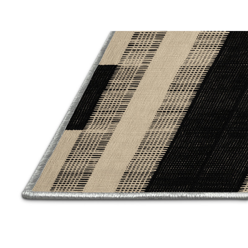 Machine Washable Checkered Beige Area Rug, Square 5'
