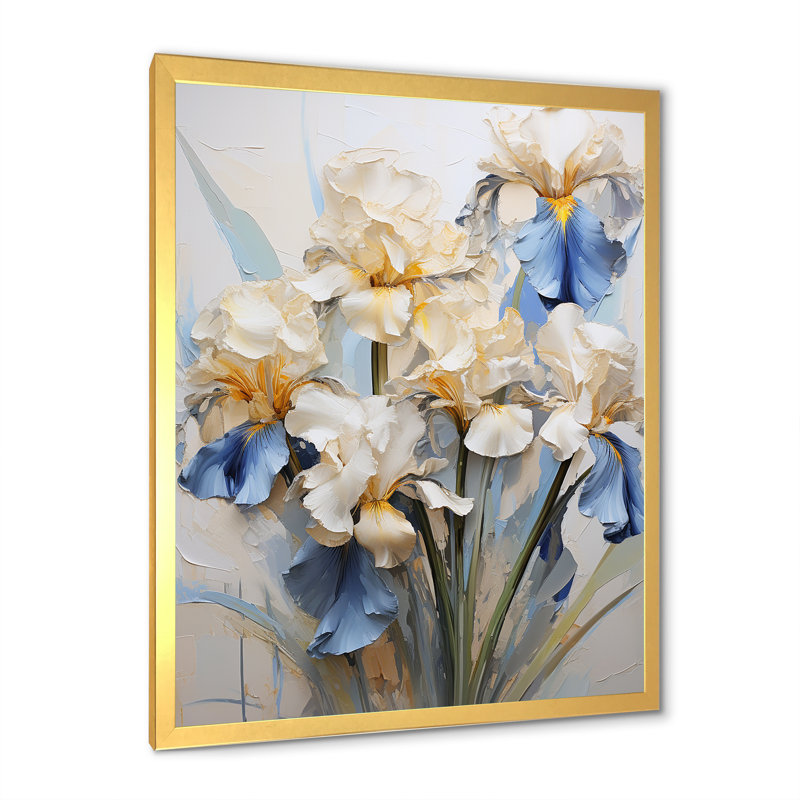 Minimalisme Irises Melody II sur toile, Encadrement doré, H 44 po x l 34 po x P 1,5 po