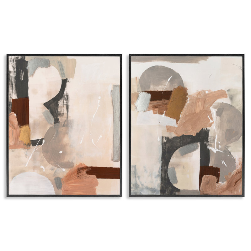 «Abstract Neutral Shapes Brown», ensemble de 2 estampes numériques encadrées par Victoria Barnes, Giclée encadrée noir minuit