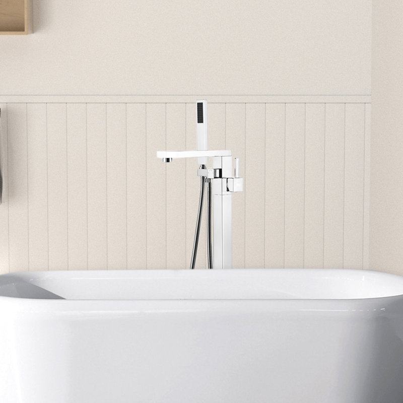 Brushed Nickel Bathtub Faucet With Hand Shower - Solid Construction, Elegant Bathroom Addition Tub Build, 37.35 In Product Depth,
