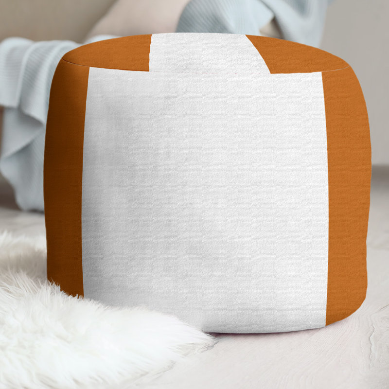 Repose-pieds cubique rond à rayures 20,5", Orange éteint / blanc / orange éteint