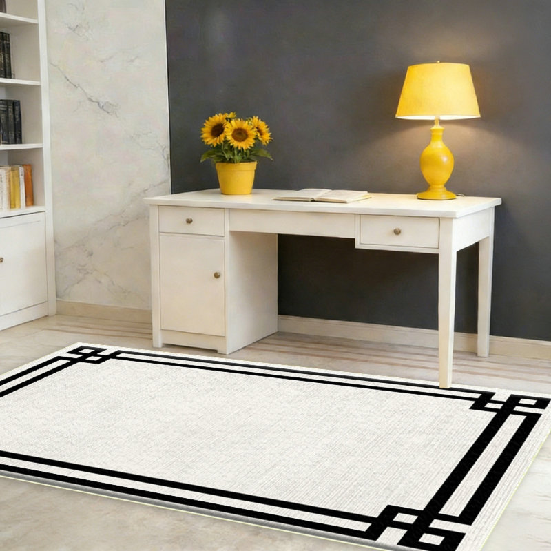 Washable Area Rugs - Soft Modern Throw Rug for Living Room Non-Slip Thin Black White Lines Borderd Abstract Carpet for Bedroom Dining Room Rugs for Under Table Nursery Home Decor