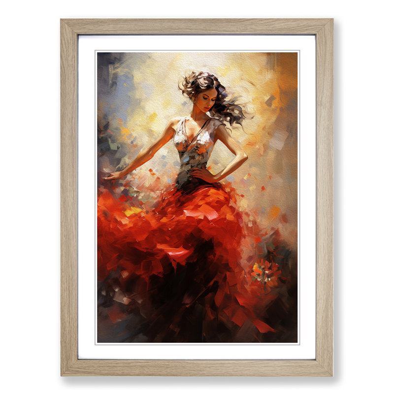 Flamenco dancer Impressionism - Framed Print, Oak, 34cm H x 25cm W x 2cm D