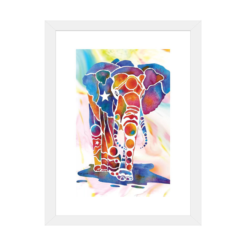 «Elephant II» par Jo Lynch - impression d'art graphique, Blanc, H 24 po x l 16 po x P 1 po, Papier encadré blanc