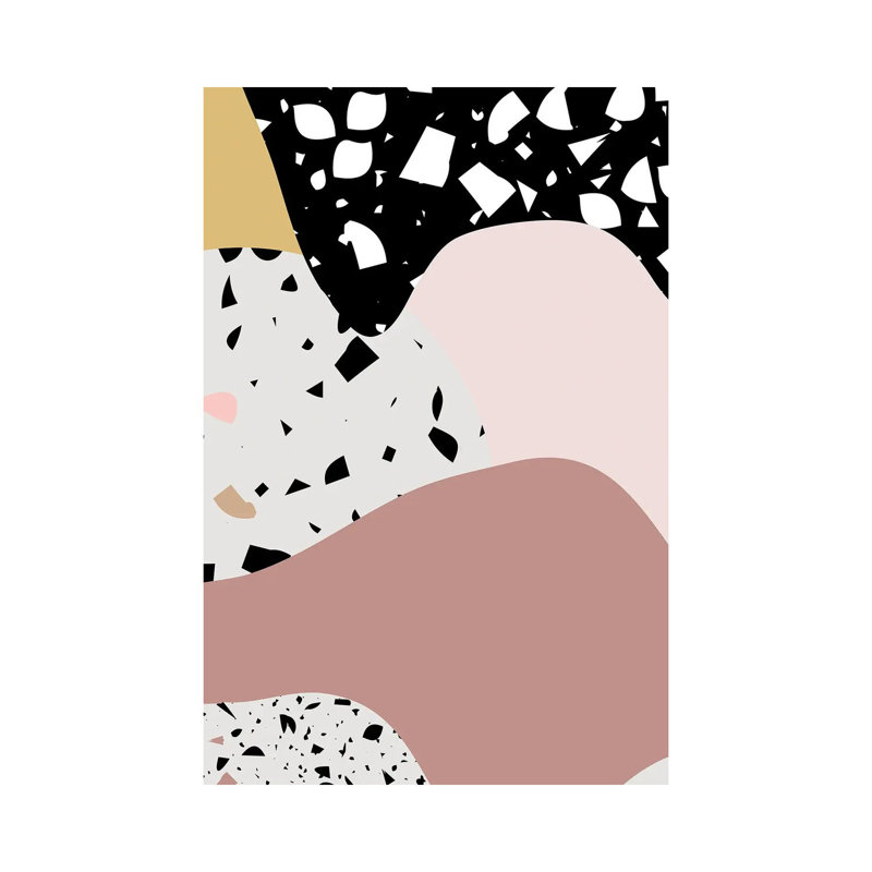 Grande rose terrazzo-impression d’art graphique, Pas de tapis, Toile tendue, H 48 po x l 32 po x P 1,5 po