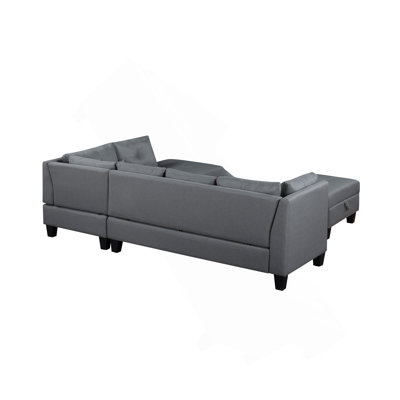 104.5" Upholstered Sofa,Chaise & Ottoman,Gray