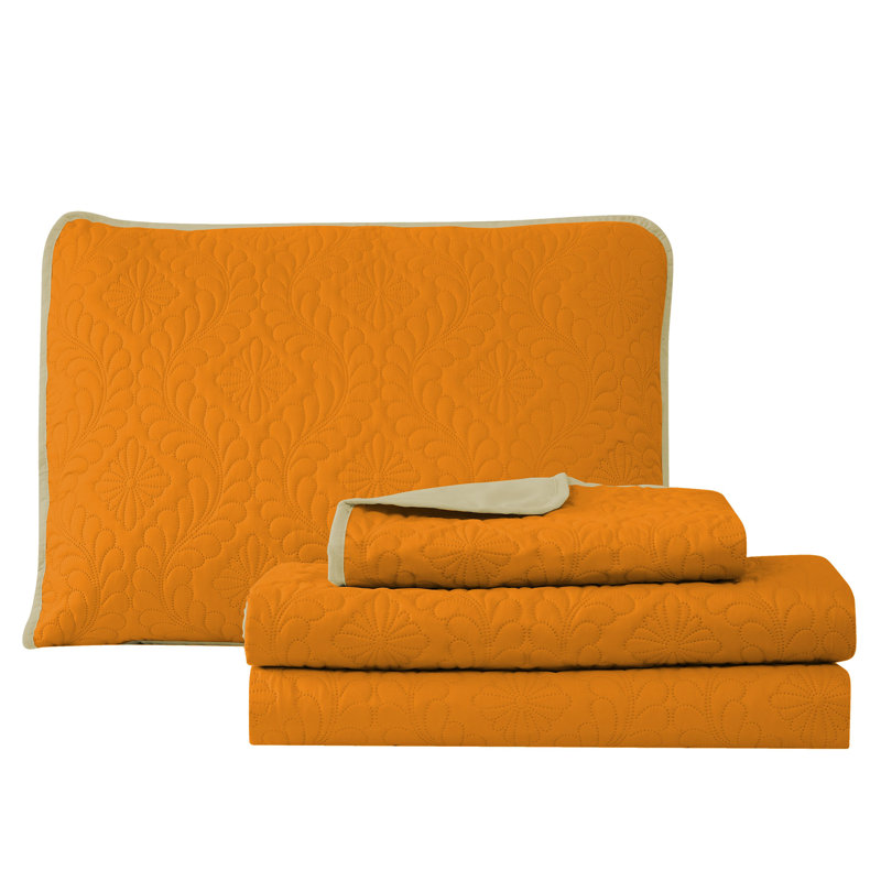 Kiran Polyester Quilt, Orange, Full Quilt + 2 Shams