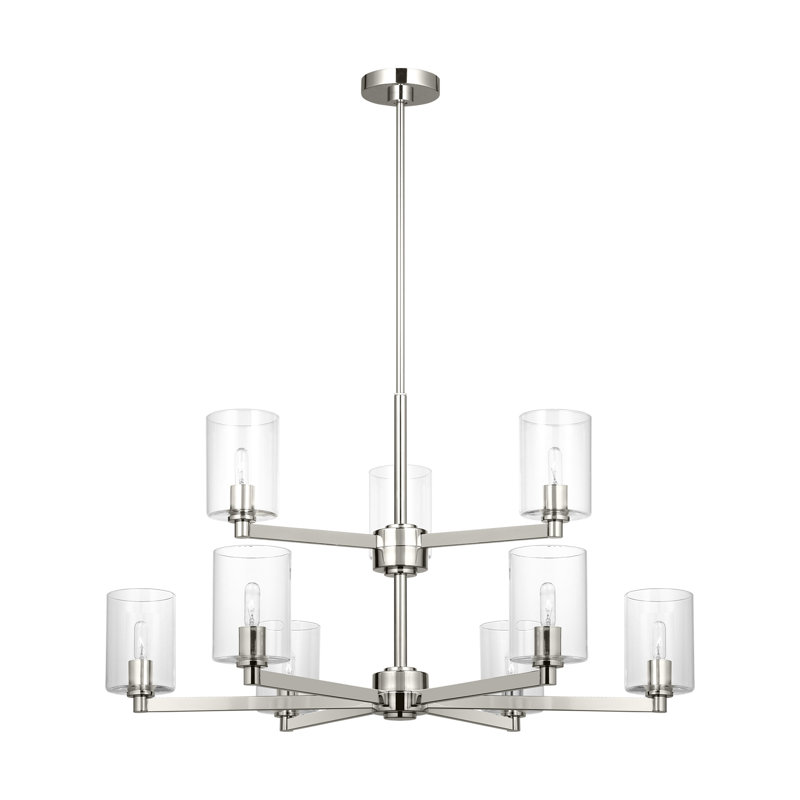 Fullton 9 Light Dining Room Chandelier With Clear Shade, Brushed Nickel