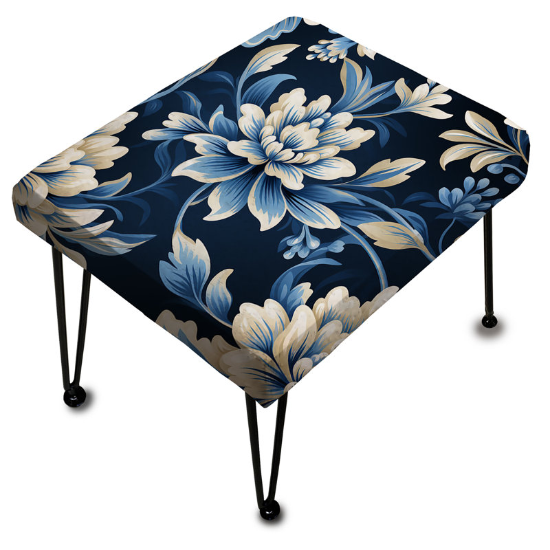 White And Blue Symmetrical Damask - Damask Rectangle Ottoman