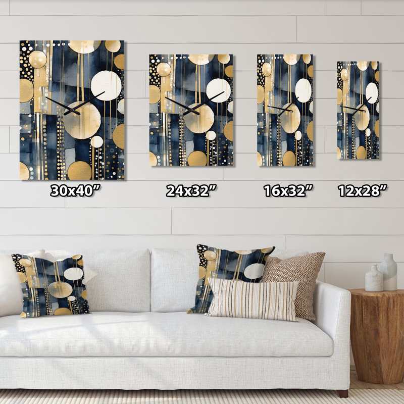Abstrait avec taches noires et dorées - horloge murale moderne géométrique, Très grand