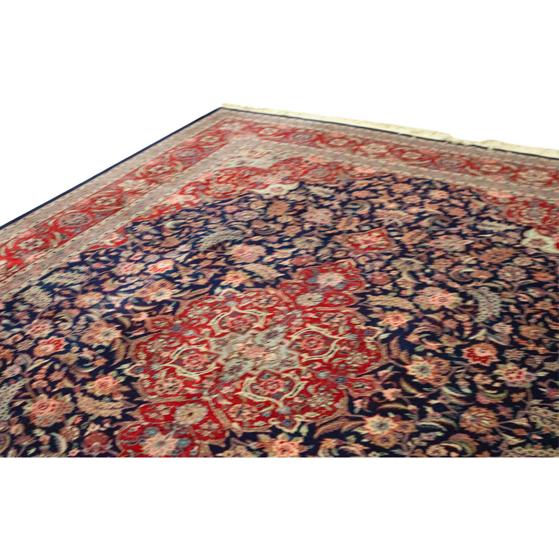 High-Quality Hand-Knotted Navy And Red Area Rug
