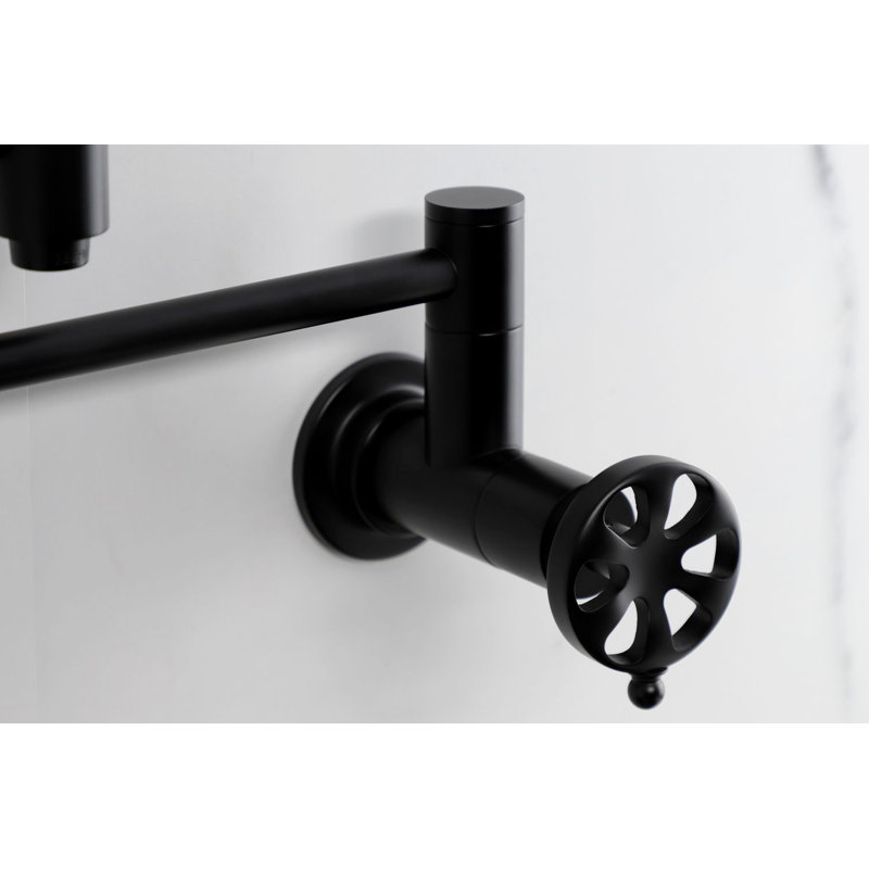 Kingston Brass Belknap Two-Handle 1-Hole Wall Mount Pot Filler Faucet, Matte Black