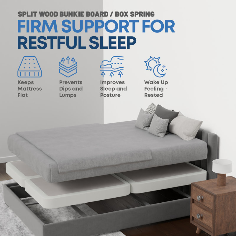 Box Spring Bed Base King Size, 4-Inch Wood Mattress Foundation – Quiet Noise Free, 4-Pieces Under Mattress-Support Boxspring, Fully Assembled, White
