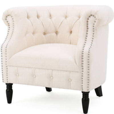 Club Chair In Beige, Long-Lasting Comfort Experience, Back And Studded Arms, Seat Width 20", Depth Height 18", 33"D X 29.60"W 30.99"H Beige Chair, With High Back, 20"W 20"D 18"H,