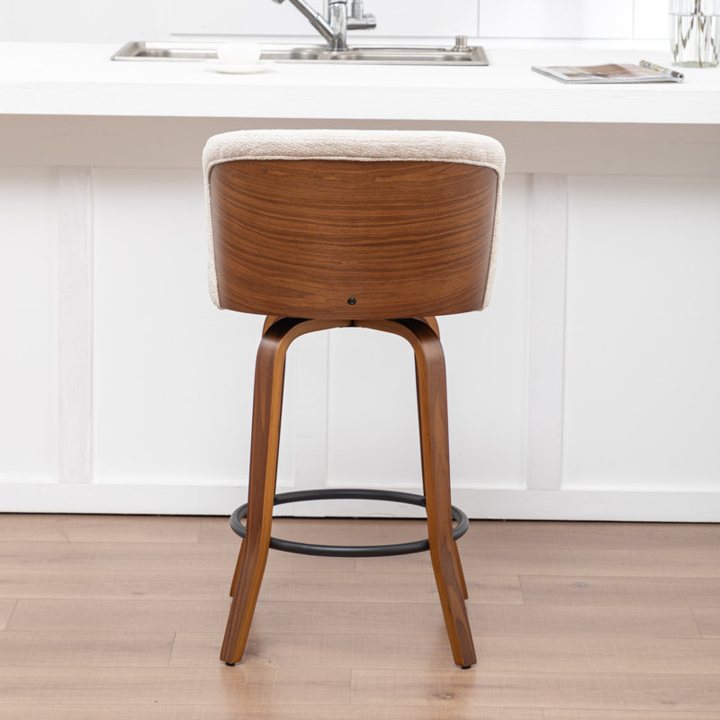 Devault Swivel Upholstered Counter Stool With Wood Frame, Beige