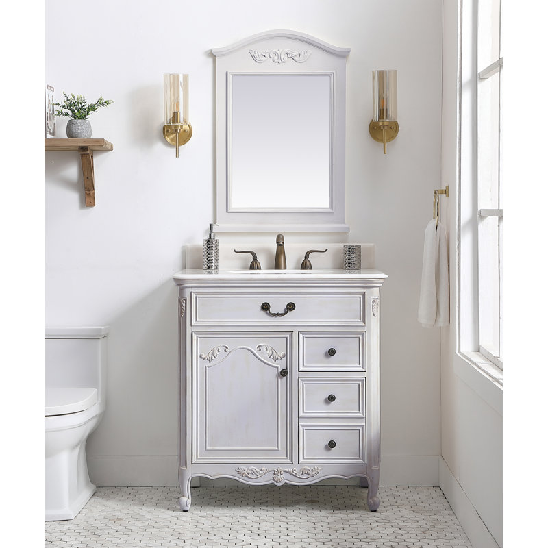 Angelique 32'' Single Bathroom Vanity with Engineered Stone Top, Vintage Mint, Pure White