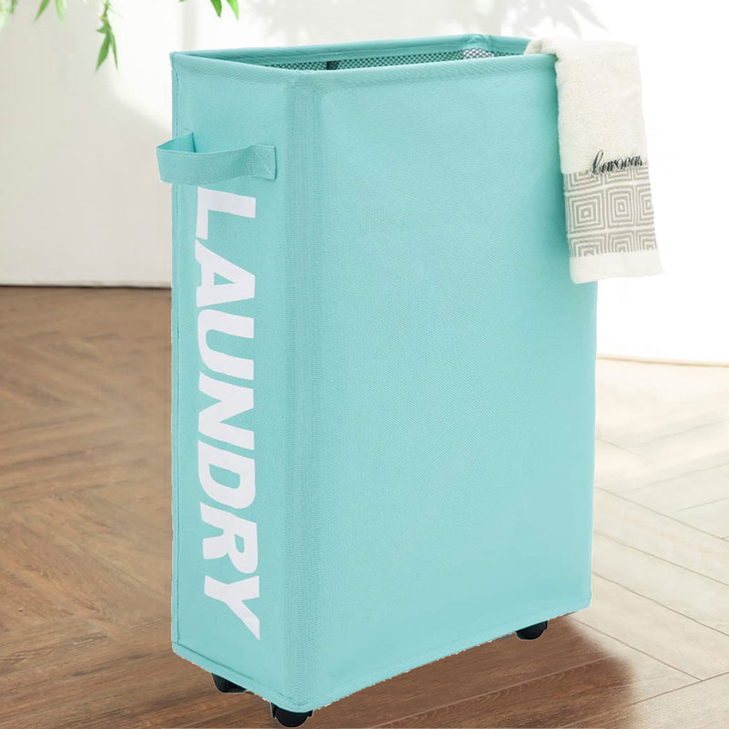 Fabric Rolling Laundry Hamper with Handles, Blue