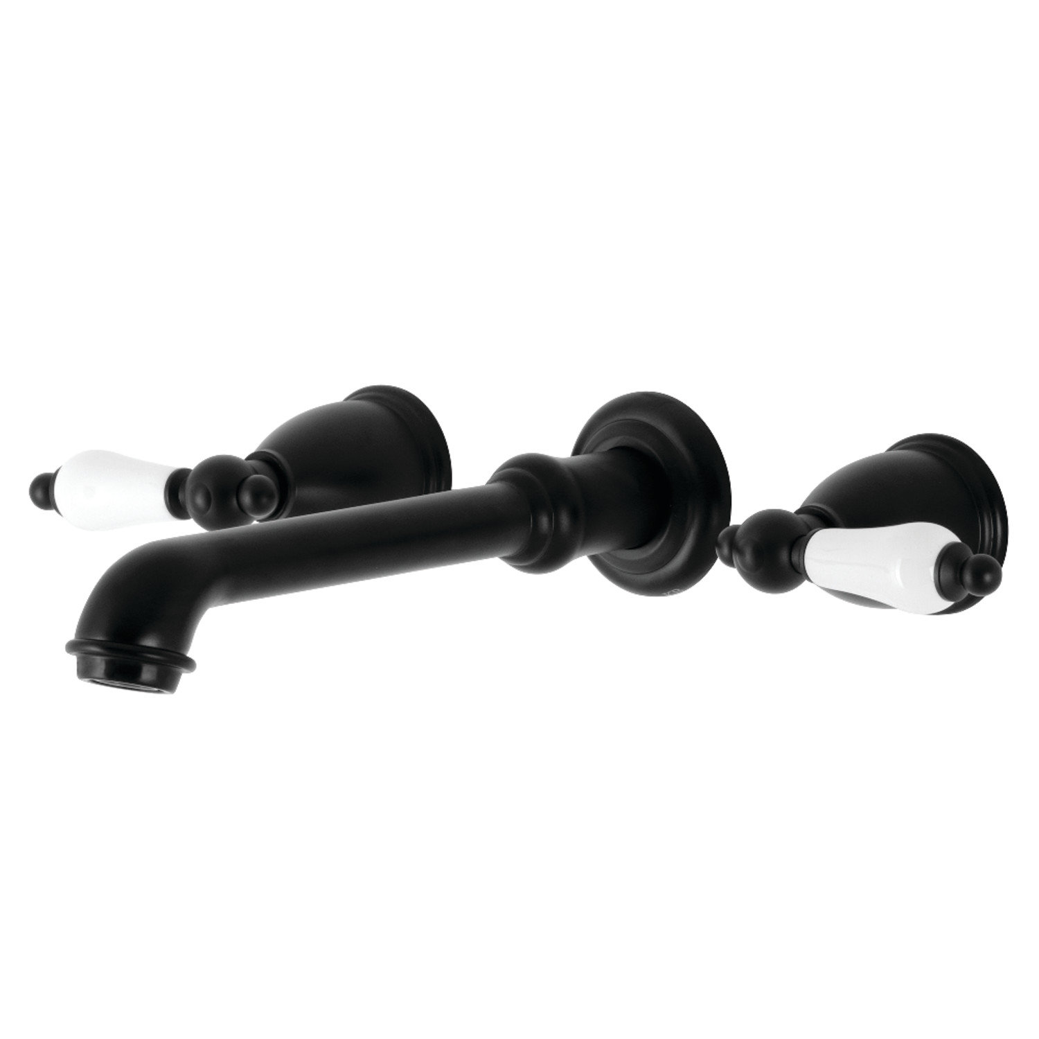 English Country Wall-Mounted Roman Tub Faucet, Matte Black/White