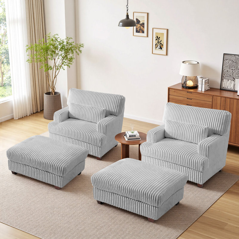 Modern Chaise Lounge Chair With Movable Ottoman And Pillow(Set Of 2), Gray