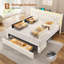 Structure de lit beige avec 5 tiroirs de rangement XL-1902024467-1901306374