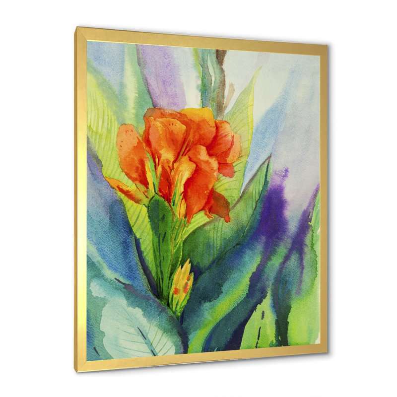 Décoration murale orange sur une plante tropicale orange en fleurs