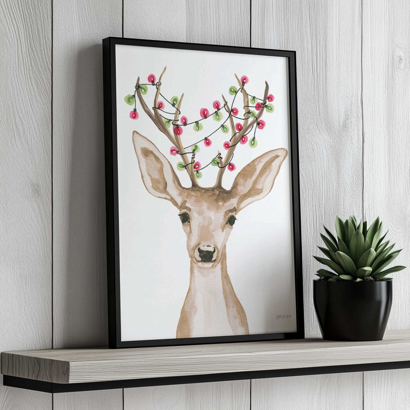 «Light Tangled Reindeer» par Yvette St. Amant, reproduction d'art, H 16 po x l 12 po, Doré