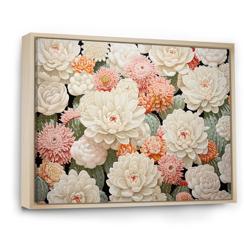 Beige minimalisme Cactus II - Cactus Wall Art Living Room, Cadre naturel flottant, H 34 po x l 44 po