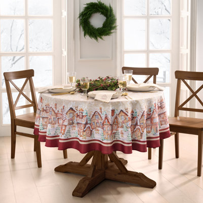 Lilagrace Gingerbread Village Holiday 70" Round Tablecloth