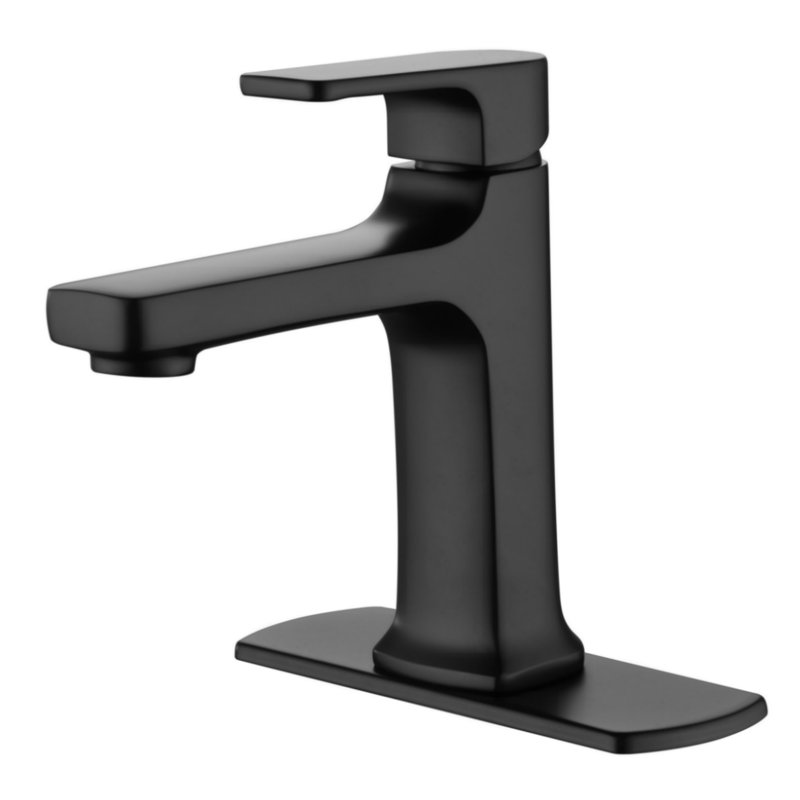 Dean Collection Single-Handle 1-3 Hole Lavatory Bathroom Sink Faucet with Matching Deck Plate - Matte Black, Matte Black