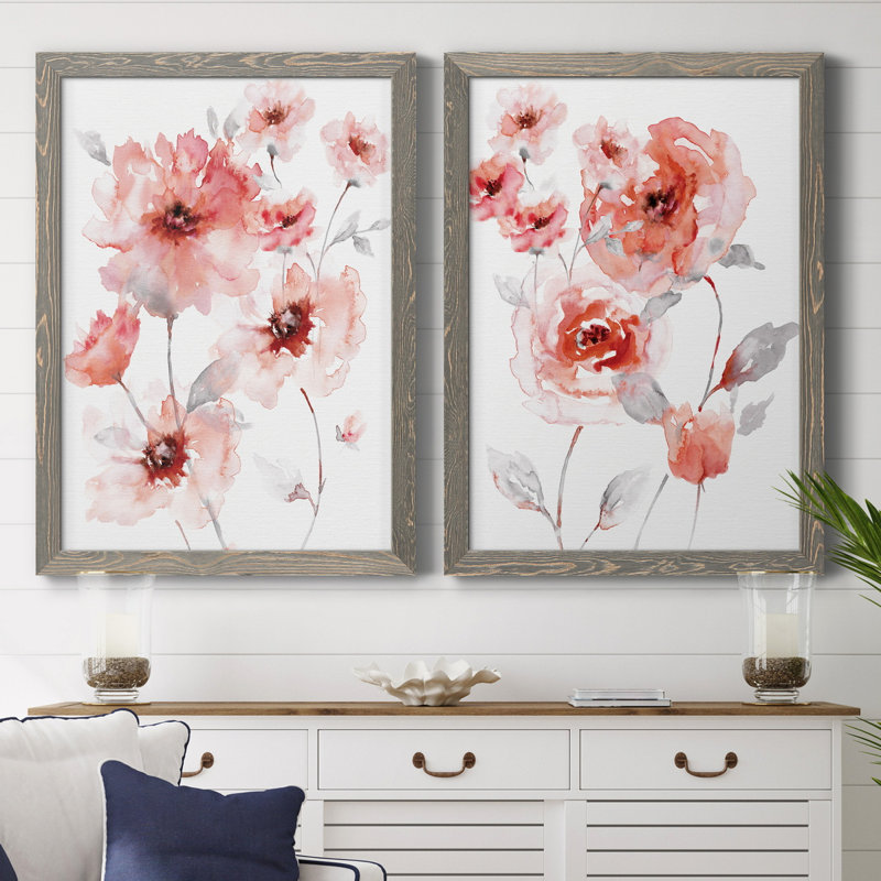 Translucent Blush I - ensemble de 2 reproductions d'art, Pas de tapis, H 31,5 po x l 47 po x P 1,5 po, Toile avec cadre gris