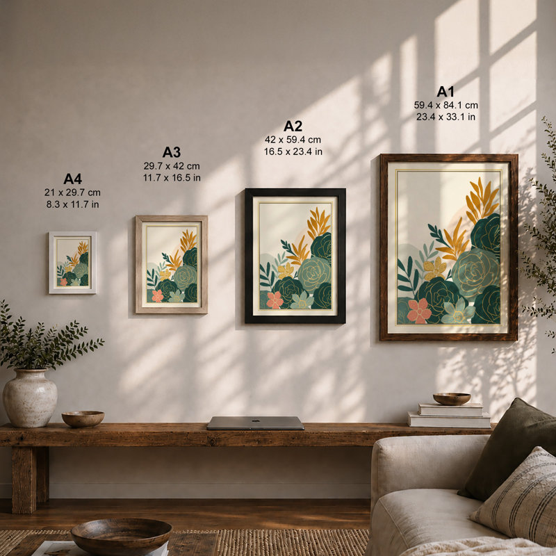 Floral Garden Study Botanical - Framed Print, A3 - 42.0 x 29.7 cm, White