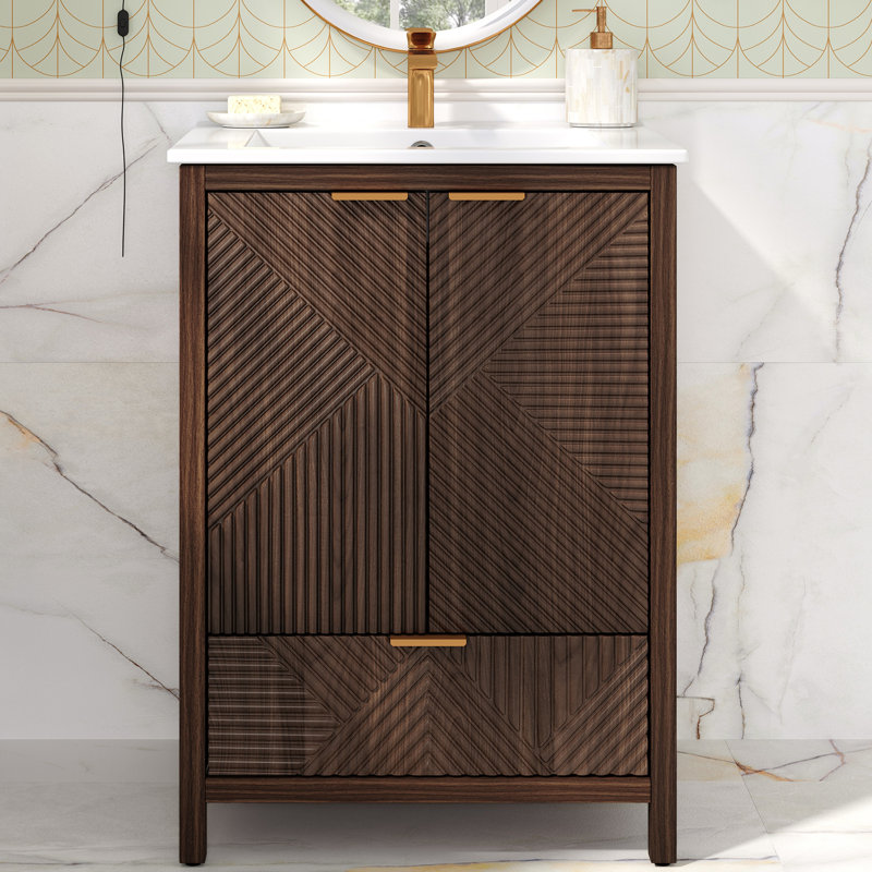 24"W Bathroom Vanity With Sink, Drawers And Soft-Close Hinges, Brown