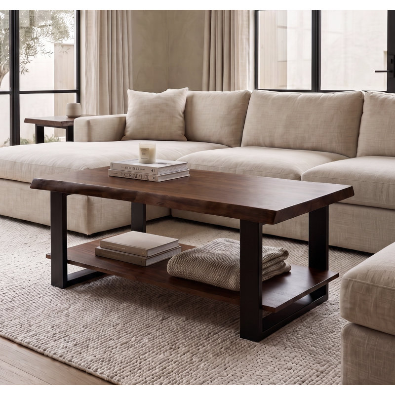Table basse en bois massif avec rangement Beames, Noyer