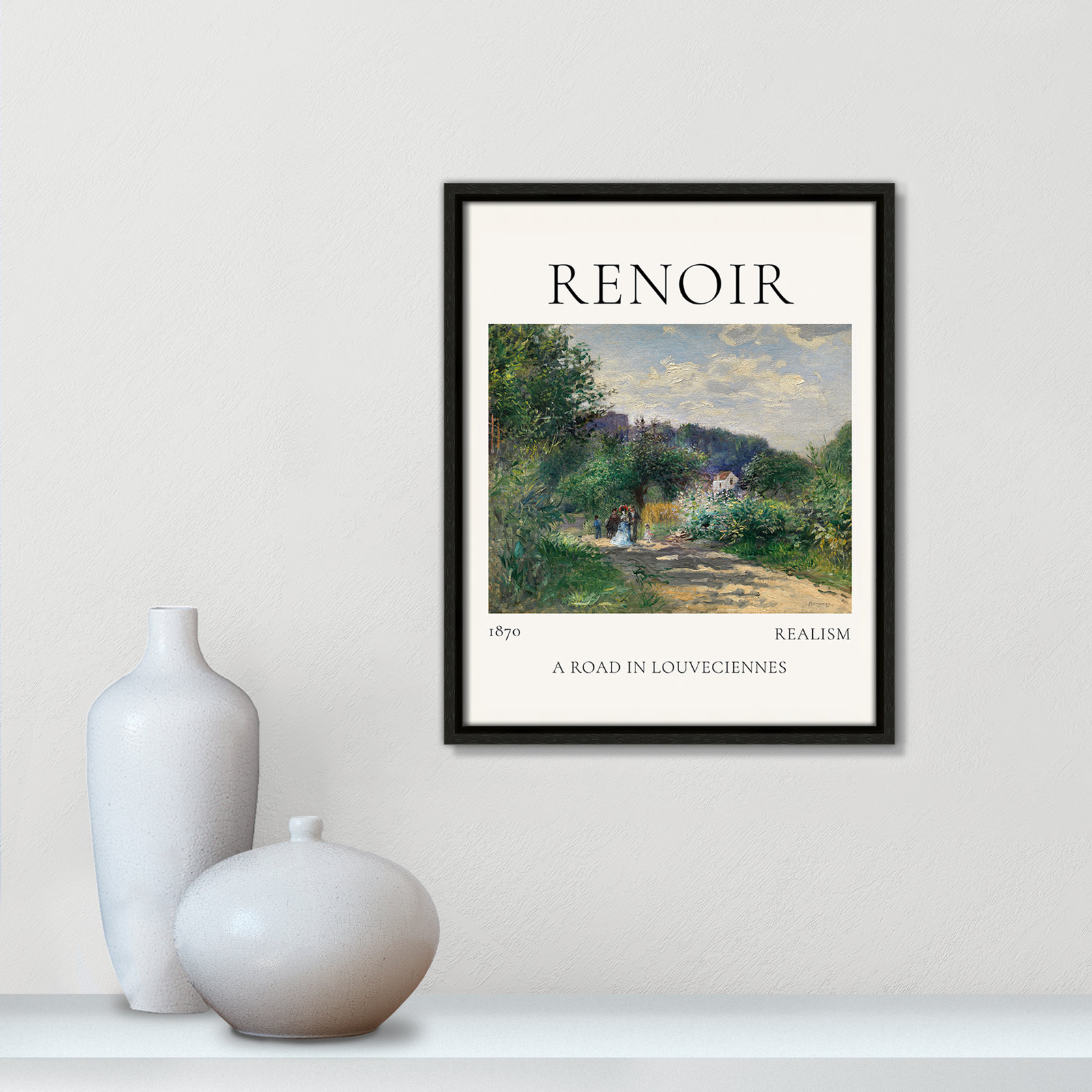 Old Masters Collection " A Road In Louveciennes " by Auguste Renoir, Espresso Floater Frame, No, 15.5" H x 12.5" W x 2" D