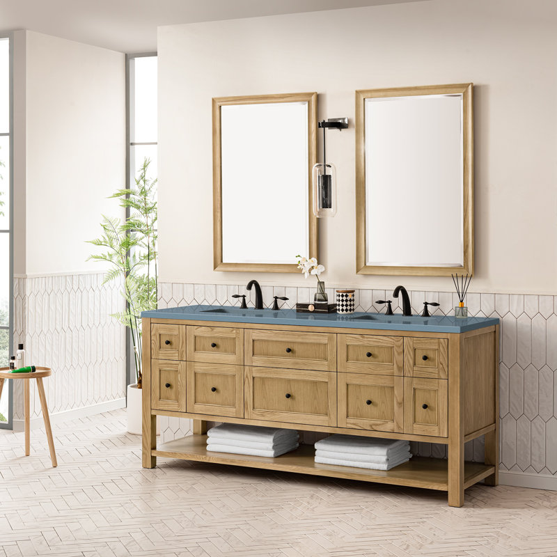 Breckenridge 72'' W Double Vanity, Light Natural Oak, Carrara White, 8" Widespread