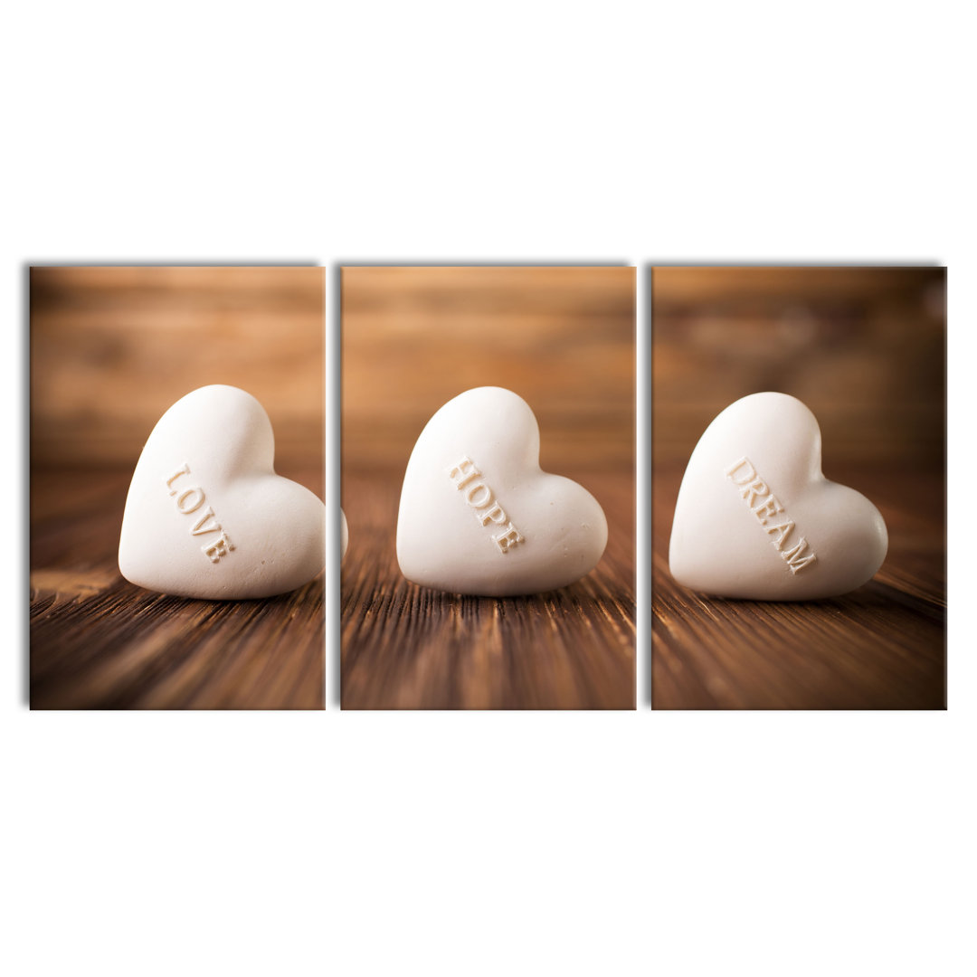 Love Hope Dream Hearts - 3 Piece Wrapped Canvas Photograph Print