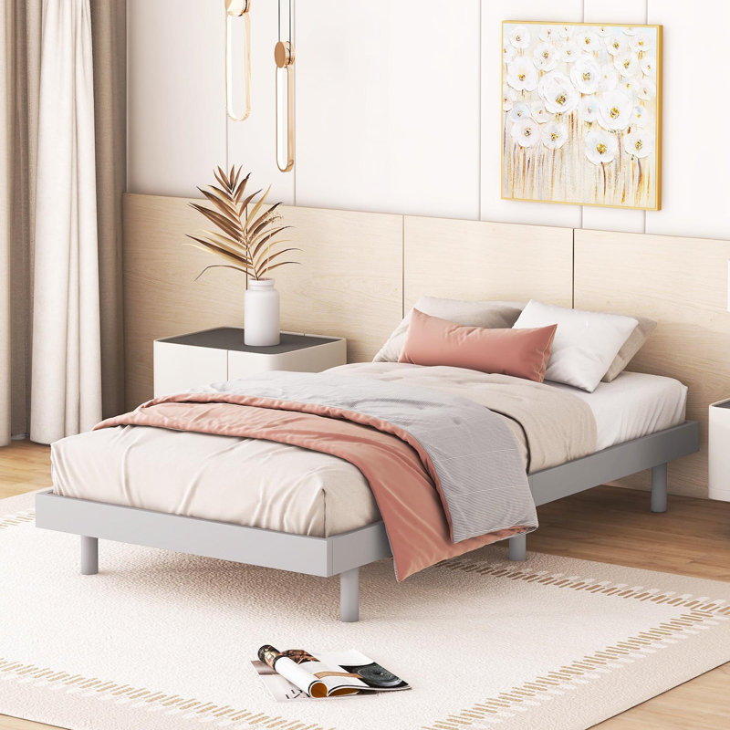 Base de lit plateforme flottante de conception moderne pour lit gris, Gris, Lit simple
