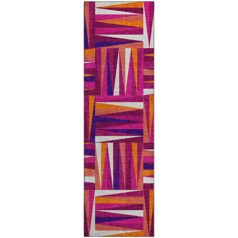 Premium Machine Washable Collett AMF1012 Squares Rug, Runner 2'3" x 7'6"