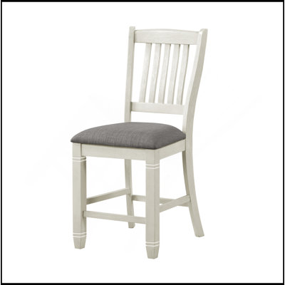 Antique White Finish Wood Counter Height Chairs Set Of 2Pc Textured Fabric Upholstered Dining Furniture