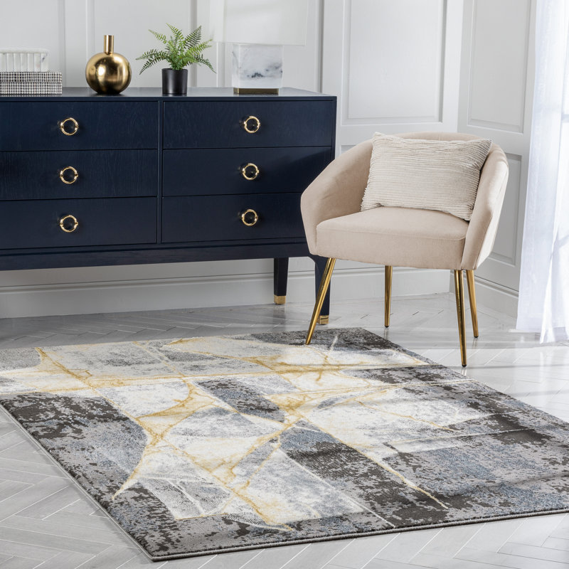 Cairo Allegra Abstract Grey Area Rug, Rectangle 160 x 220 cm