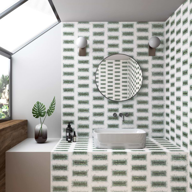 Ako 4x9 Rectangle Marble Micro Mosaic Tile, Verde Green