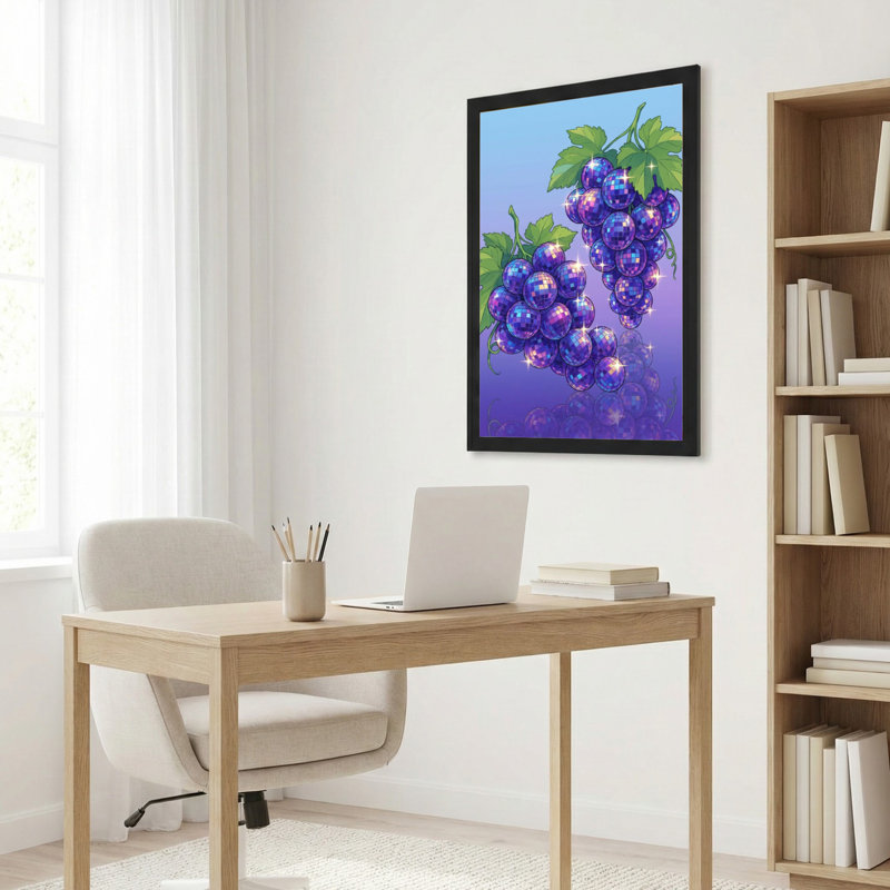 Ensemble de 1 grappe de raisin avec effet miroir sur toile tendue, H 30 po x l 20 po