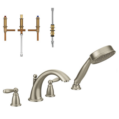 Brantford Double Handle Deck Mounted Roman Tub Faucet with Handshower