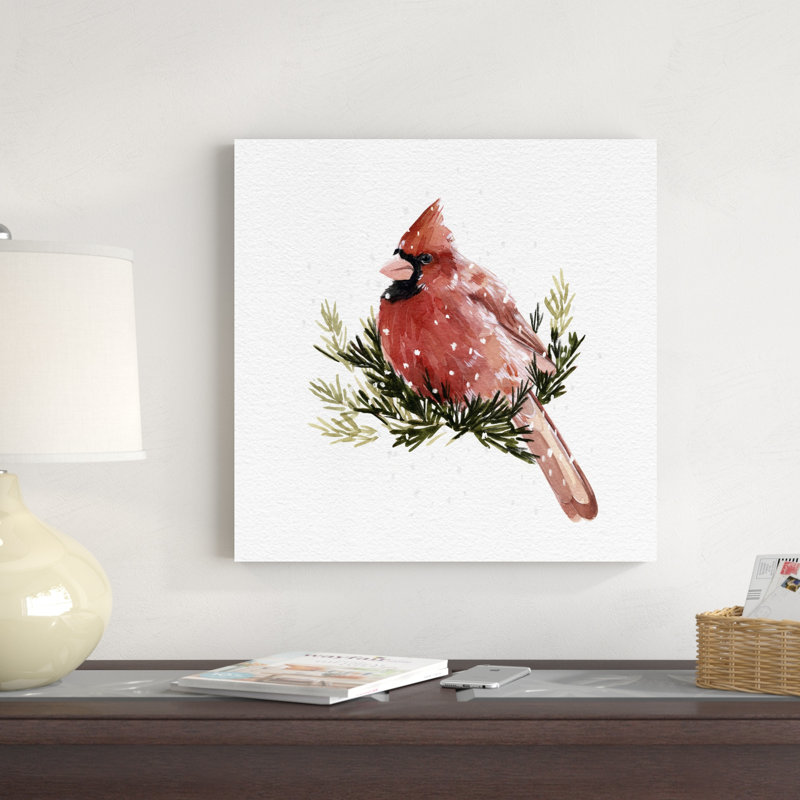 Cardinal avec neige II, H 20 po x l 20 po