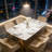 51'' Marble Design Tempered Glass Rectangular Dining Table with Metal Legs, Gold-412026618