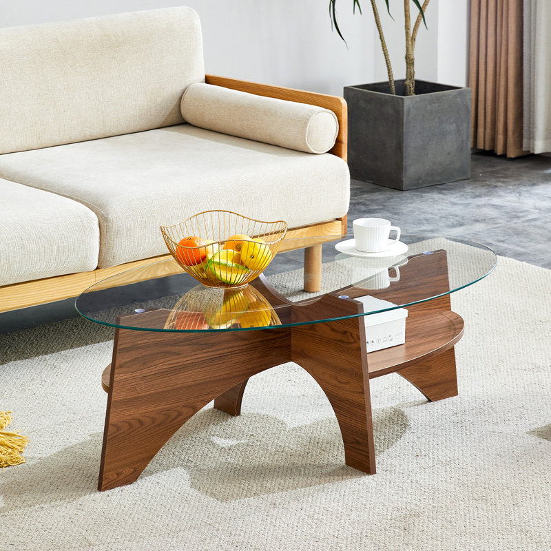Table basse en verre, Bois brun