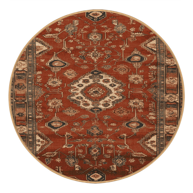 Tapis brun turc lavable à la machine, Rond 7 pi