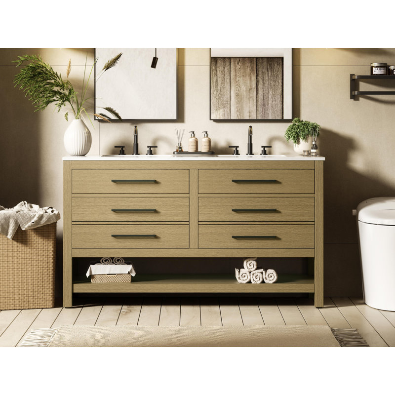 Meuble-lavabo double 60 po_Moderne_VF60560, Brun miel